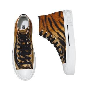 Burberry Jack 43.5/US 10.5 High Top Sneaker in Tiger Print Orange Black NIB $720